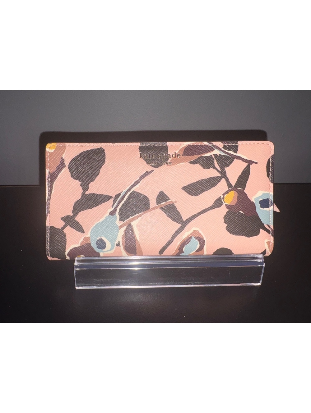 Kate Spade Pink Floral Saffiano Leather Large Slim Bifold Wallet